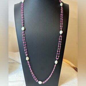 NEW Genuine Freshwater Pearls & Pink Quartz Beaded 30” Necklace